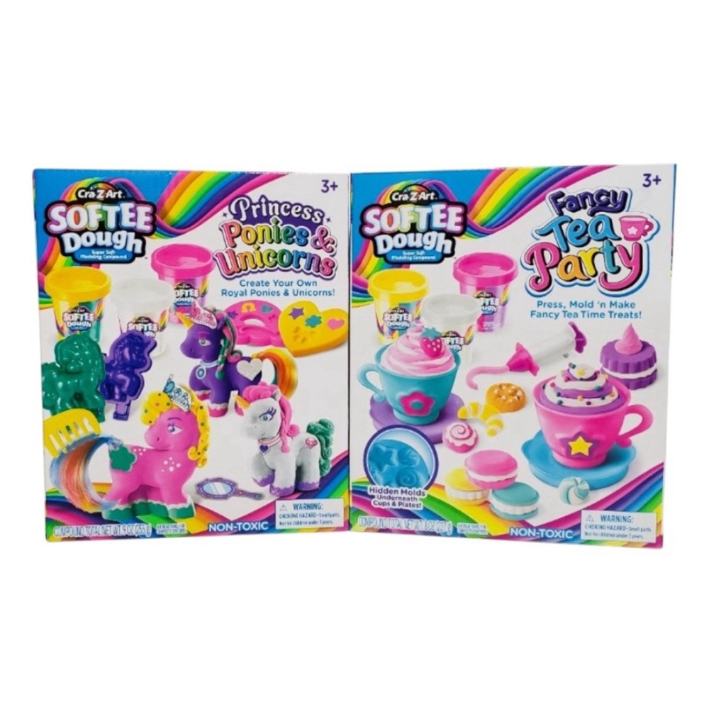 🆕 Cra-Z-Art Softee Dough Princess Ponies & Unicorn And Fancy Tea Party Kits